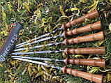 Набір шампурів з дерев'яною ручкою нержавіюча сталь 610*3*12 мм комплект 8 штук, фото 5