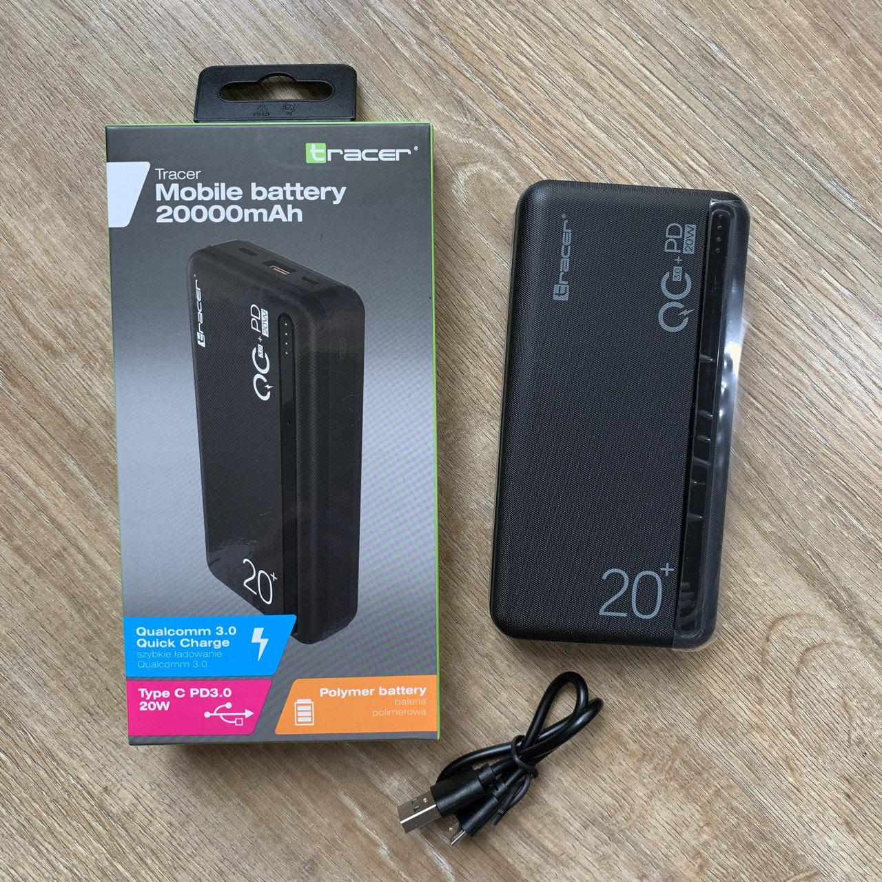 Зовнішній акумулятор Павербанк Power Bank Tracer PD20W QC3.0 20000 mAh, Універсальна портативна батарея