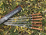 Набір шампурів з дерев'яною ручкою нержавіюча сталь 610*3*12 мм комплект 8 штук, фото 6