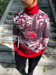 Новорічний светр "Будиночок та олені" з горлом