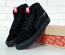 Чоловічі зимові кеди Vans SK 8 mid Winter Totak Black Ванс СК8 високі чорні кеди зимові з хутром, фото 6