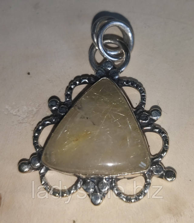 Кулон с натуральным рутиловым кварцем-волосатиком от студии LadyStyle.Biz купить браслет серьги украшения серебряные браслеты с волосатиком