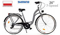 Велосипед городской женский/мужской Dallas Bike City, колесо 26", Shimano 7-передач, Серый (Grey).