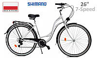 Велосипед міський жіночий/чоловічий Dallas Bike City, колесо 26", Shimano 7-передач, Білий (White).