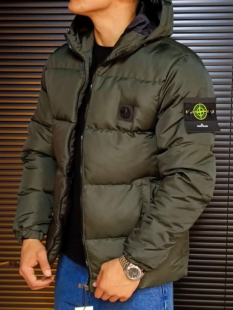 Куртка чоловіча єврозима хакі з капюшоном фірмова Stone Island (Стон Ісланд)