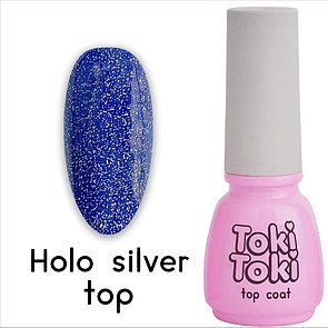 Фініш (топ) срібло для нігтів без липкого шару Toki-Toki Holo Silver Top 5 мл