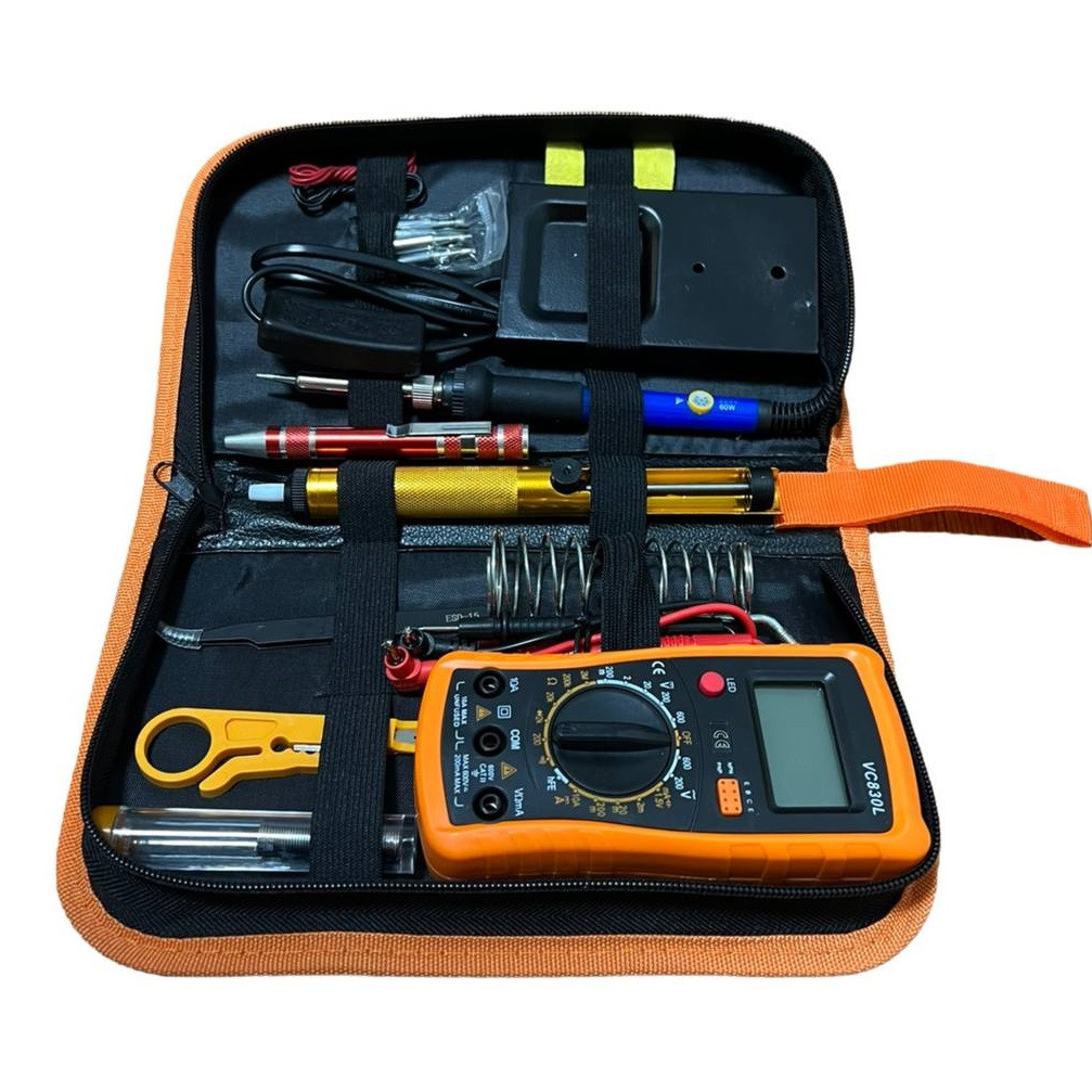 Комплект для пайки (паяльник, мультиметр VC830L, пинцет, оловоотсос для ...