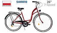 Велосипед міський жіночий/чоловічий Dallas Bike City, колесо 26", Shimano 7-передач, Червоний (Red).
