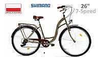 Велосипед міський жіночий/чоловічий Dallas Bike City, колесо 26", Shimano 7-передач, Коричневий (Brown).
