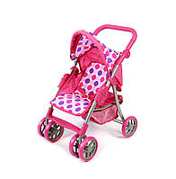 Коляска для ляльок 9352, металева, поворотні колеса, з козирком і кошиком