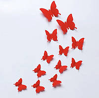 Бабочки 3D на стену на шкаф на мебель на холодильник на обои на окна красные 12 шт
