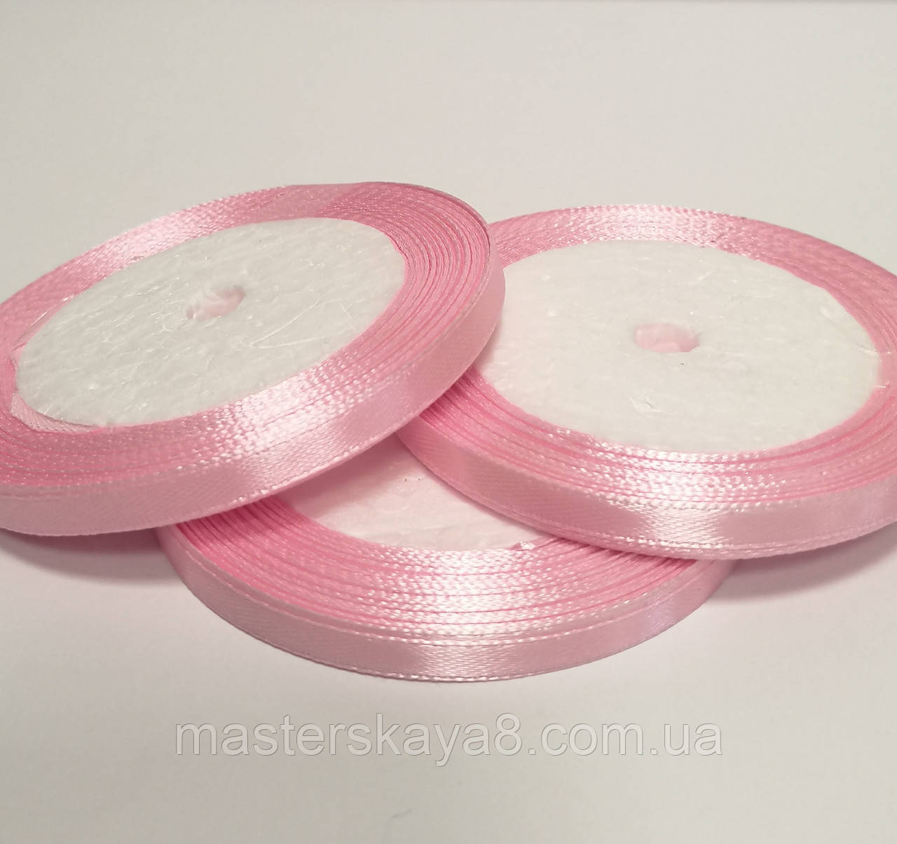 Стрічка атласна 0,6 см / 22,8м, колір рожевий пастель (04)