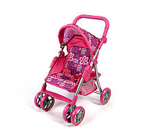 Коляска для ляльок 9352, металева, поворотні колеса, з козирком і кошиком