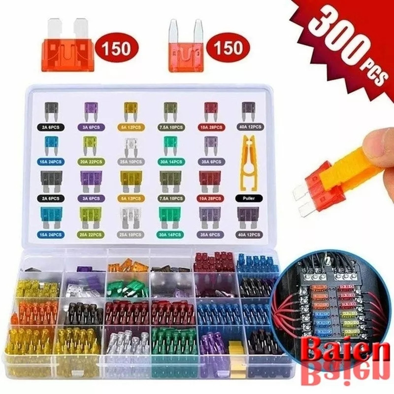 Набір запобіжників AUTO FUSE 300 шт. в органайзері (знімач у комплекті)