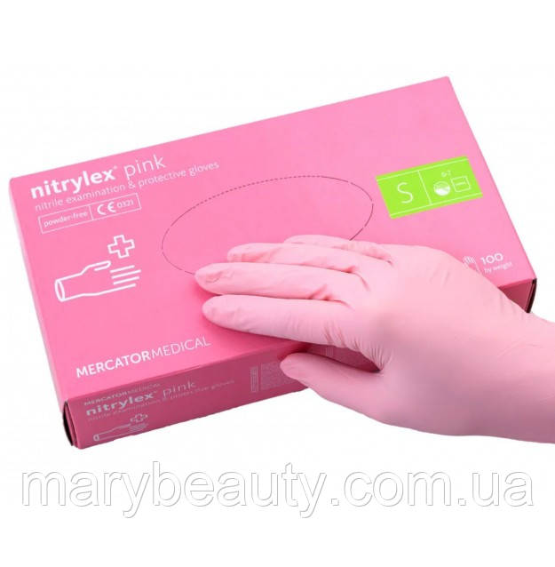 Рукавички нітрілові Nitrylex Pink S 100шт 4гр, фото 1