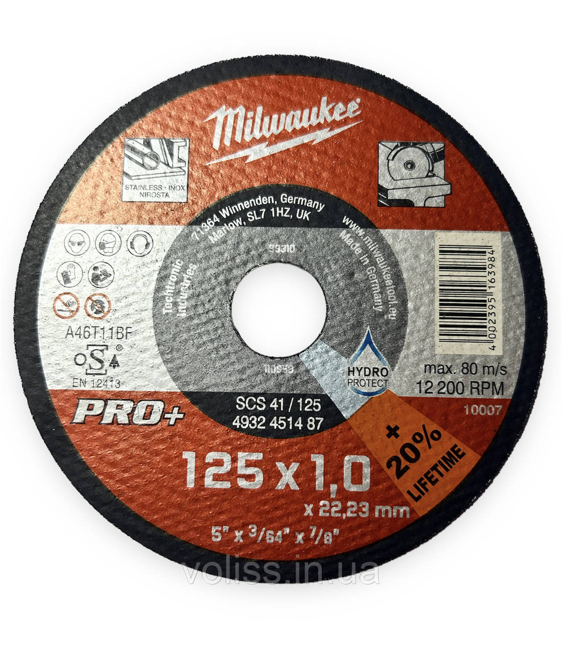 Круг відрізний для металу MILWAUKEE PRO+ Ø 125 мм 1,0, фото 1