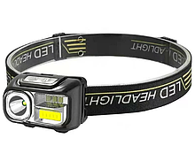 Фонарь налобный LED Headlamp XPE+COB+RGB, IPX4, microUSB, датчик движения, встроенный аккумулятор 2089