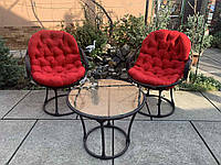 Комплект меблів для саду 2 крісла з підлокітниками + кавовий столик круглий метал/ротанг Woody