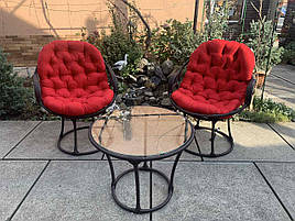 Комплект меблів для саду 2 крісла з підлокітниками + кавовий столик круглий метал/ротанг Woody