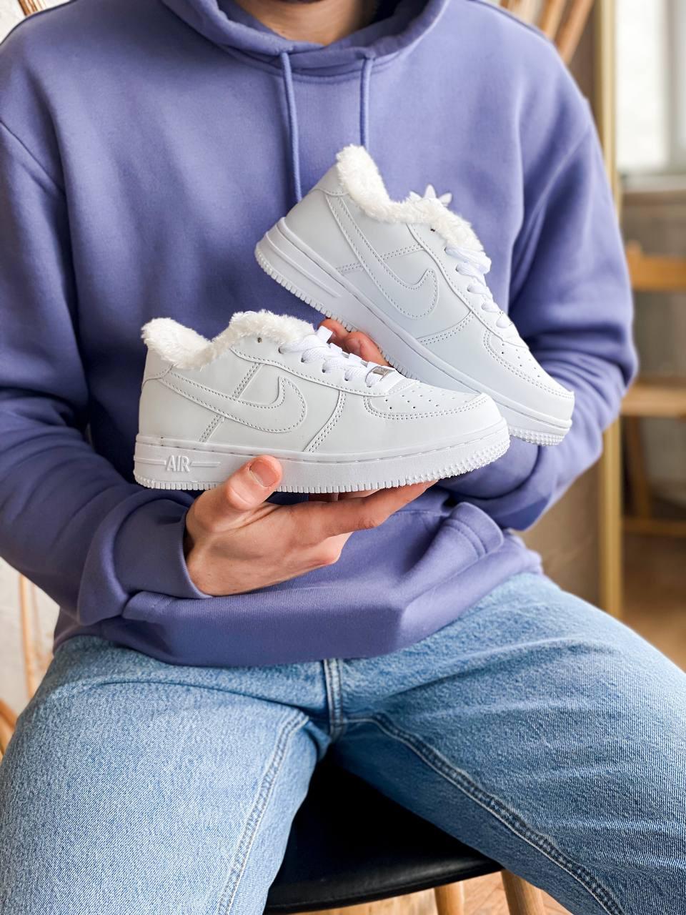 Чоловічі зимові кросівки Nike Air Force Reflect White (Білі) Взуття Найк Аір Форс Китай низькі шкіра хутро