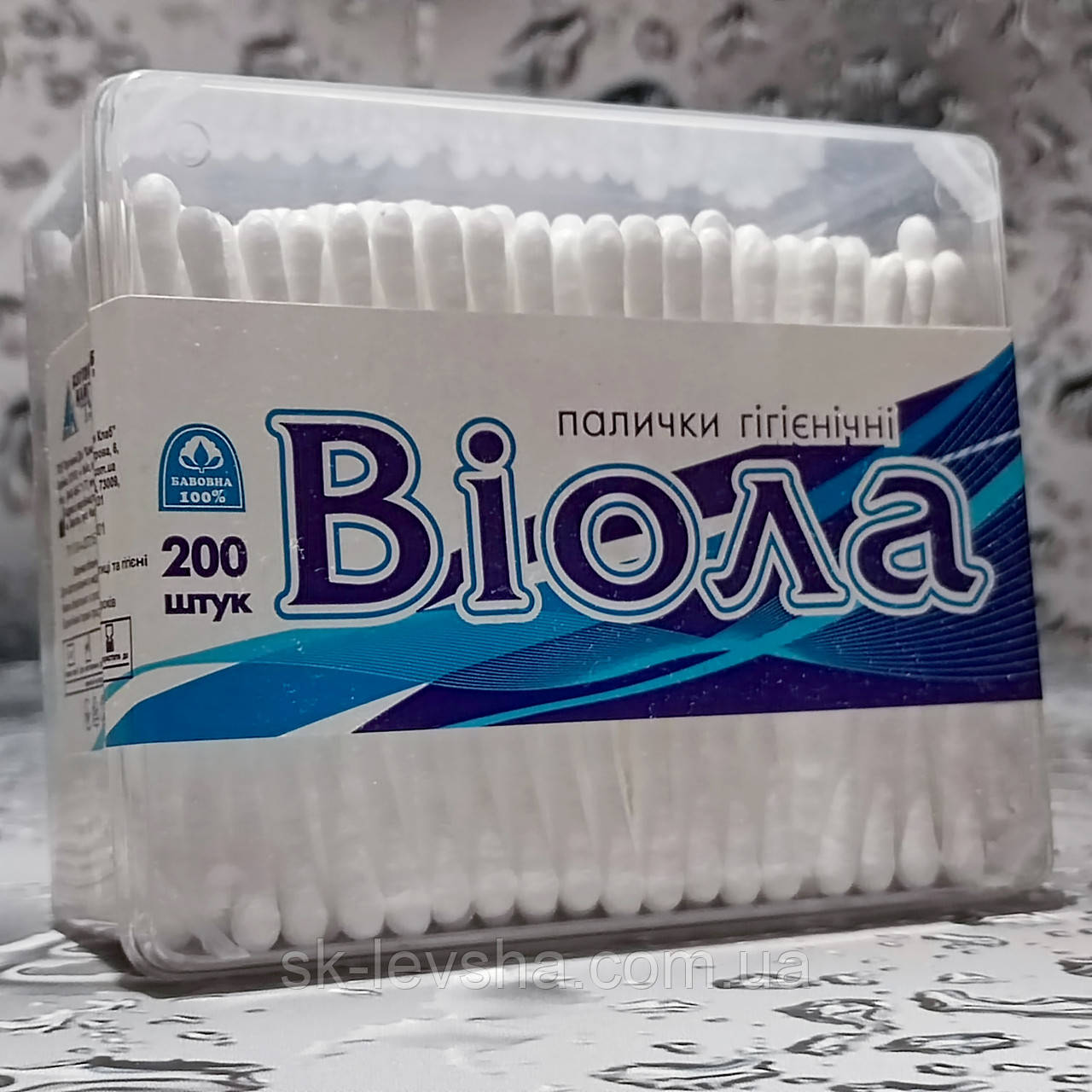 Ватні палички Віола 200 шт. в прямокутній коробці 80±5 мм.