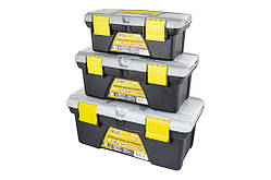 Ящики для інструменту MASTERTOOL комплект 3 шт 10" + 12" + 14" знімні органайзери пластикові замки
