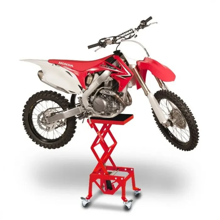Мотоциклетний гідравлічний домкрат Enduro ConStands Cross-Lift XL ножничний підйомник з колесами червоного кольору