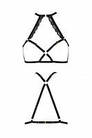 Портупея зі стреп із мереживом Lorry Bra black XXL/XXXL — Passion Exclusive: стрінги в комплекті
