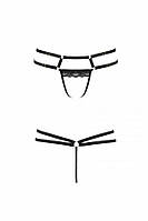 Трусики-стрінги зі стреп із мереживом Lorry Thong black XXL/XXXL — Passion Exclusive SO6417