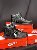 Кроссовки зимние женские Nike Air Force 1 Winter High Black (черные) Высокие Найк Аир Форс кожа мех 36,37,38 р