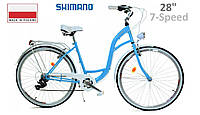 Велосипед міський жіночий/чоловічий Dallas Bike City, колесо 28", Shimano 7-передач, Блакитний (Blue).