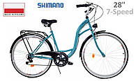 Велосипед городской женский/мужской Dallas Bike City, колесо 28", Shimano 7-передач, Темно-Синий (DarkBlue).