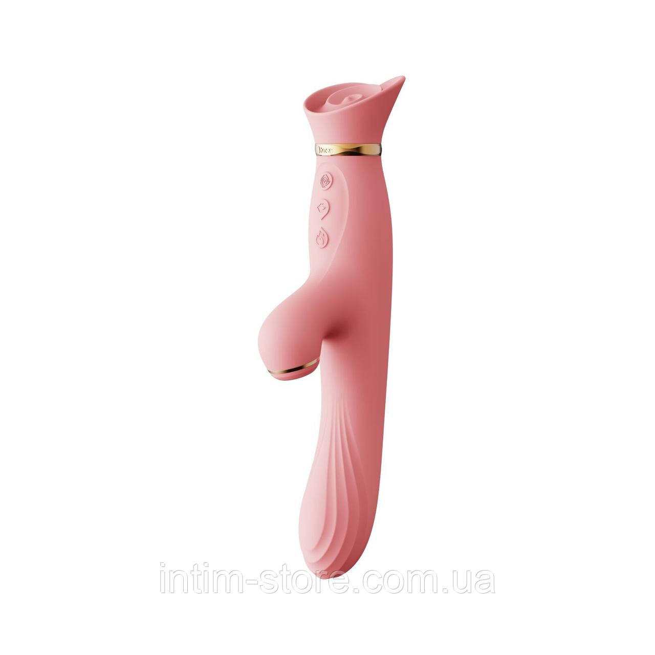 Вібратор з підігрівом та вакуумною стимуляцією клітора Zalo - ROSE Vibrator Strawberry Pink, фото 1