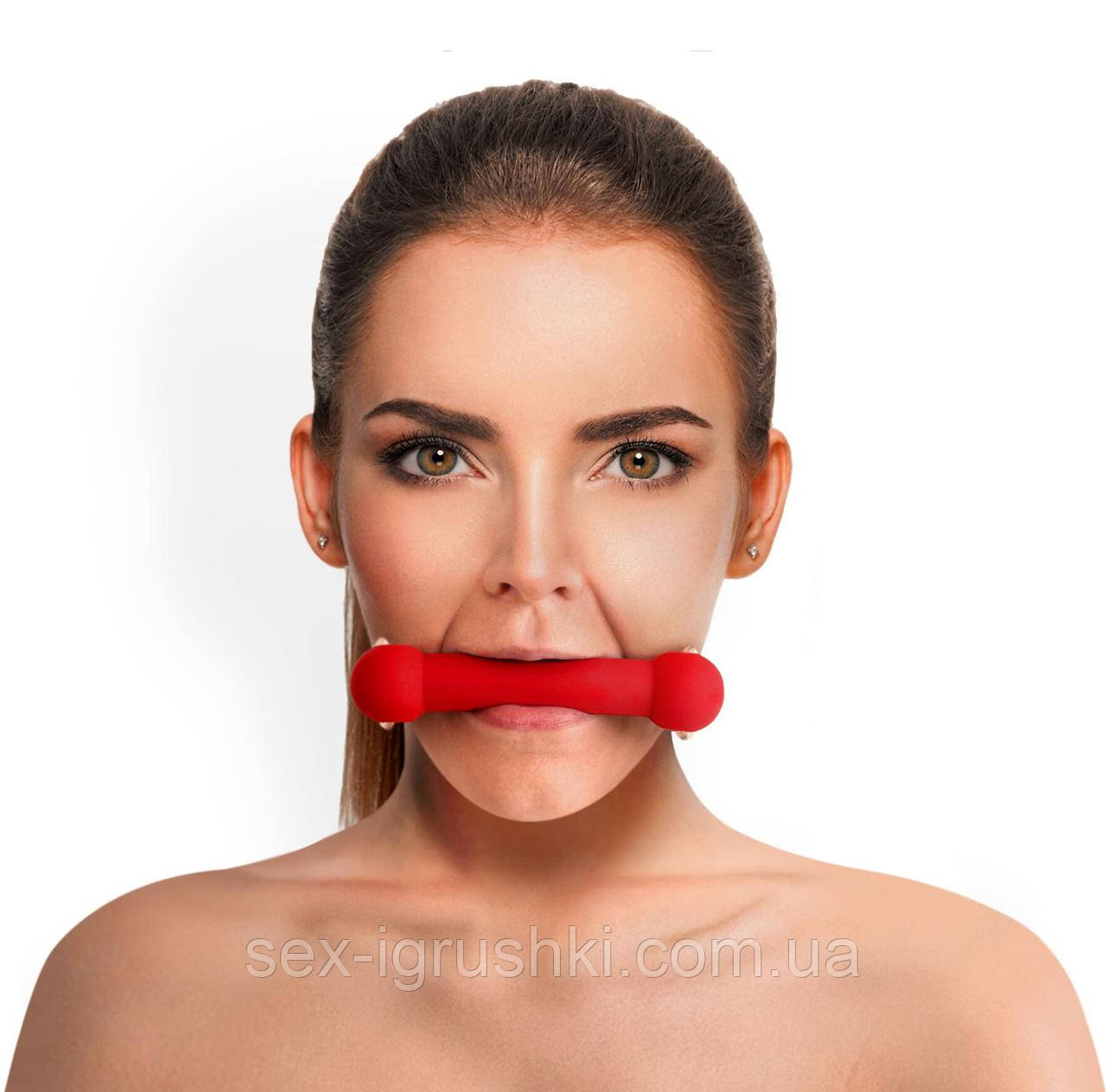 Кляп Палиця, силікон та натуральна шкіра, Art of Sex - Gag Stick Silicon, Червоний SO6704
