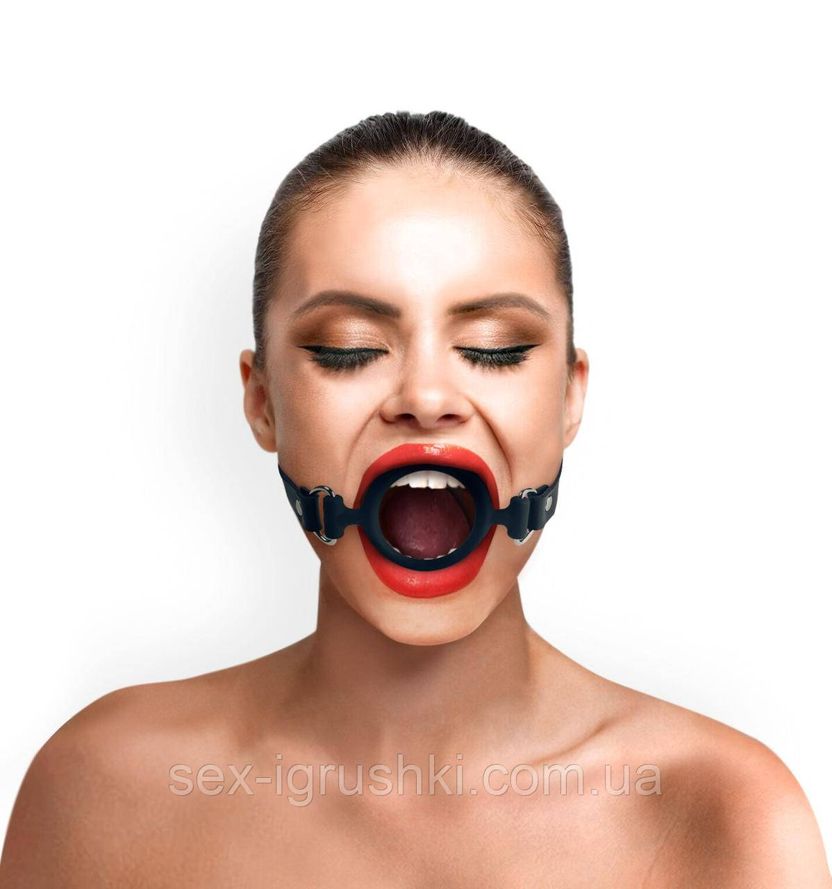 Кляп силіконове кільце натуральна шкіра, Gag Ring внутрішній діаметр кільця 40 мм, Чорний SO6707