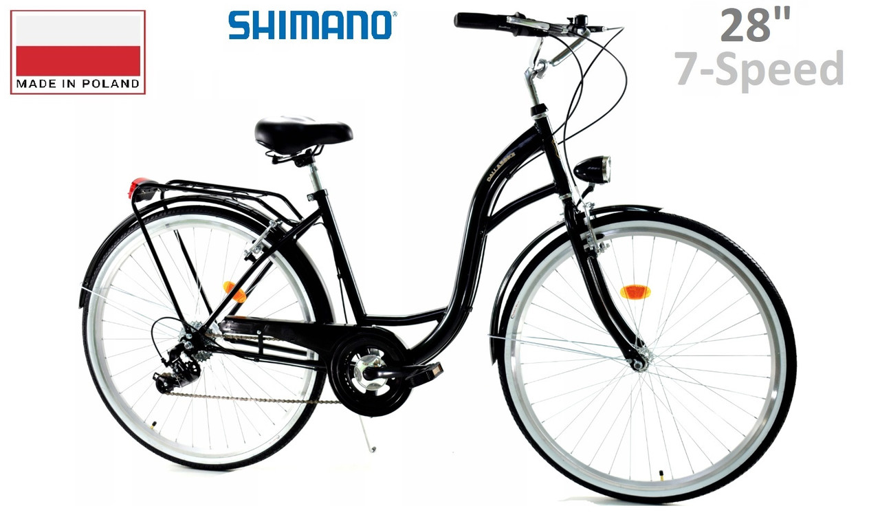 Велосипед міський жіночий/чоловічий Dallas Bike City, колесо 28", Shimano 7-передач, Чорний (Black).