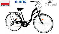 Велосипед міський жіночий/чоловічий Dallas Bike City, колесо 28", Shimano 7-передач, Чорний (Black).