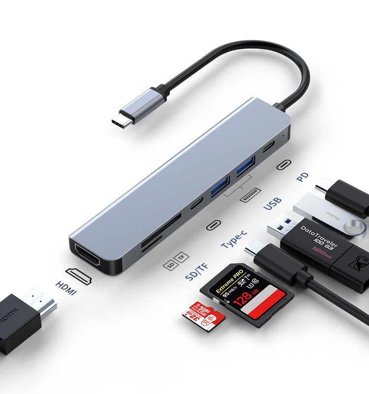 USB Хаб для макбука, телефона DP Type C 4k HDMI + PD + USB C 3.0/3.1 + 2 USB .1 + SD/TF - фото 1 - id-p1712466340