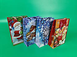 Пакет Новорічний Подарунковий Паперовий 17x26x8 асорті(12 шт)Паперовий пакет для Новорічних подарунків