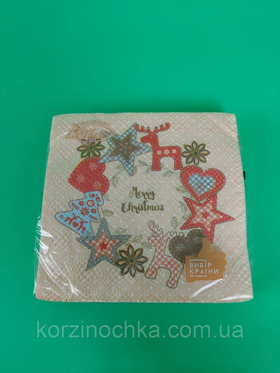Святкова Новорічна серветка(ЗЗХЗЗ,16 шт)La Fleur"Фетровий декор"(1 пач)Новорічна серветка паперова