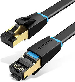 Інтернет-кабель Vention CAT8 40 Гбіт/с 2000 МГц SSTP RJ45 Патч корд позолочені контакти 1,5 м Чорний IKCBG