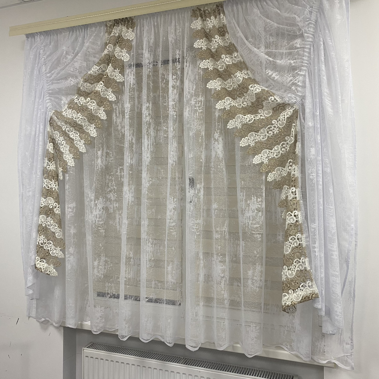 Тюль в дитячу, спальню на кухню №455 мрамор+мереживо
