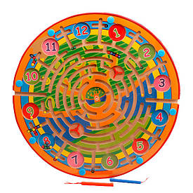 Іграшка-лабіринт "Часи" на дерев'яній дошці з магнітними кульками та магнітними паличками, 40х40х2,0cm BF