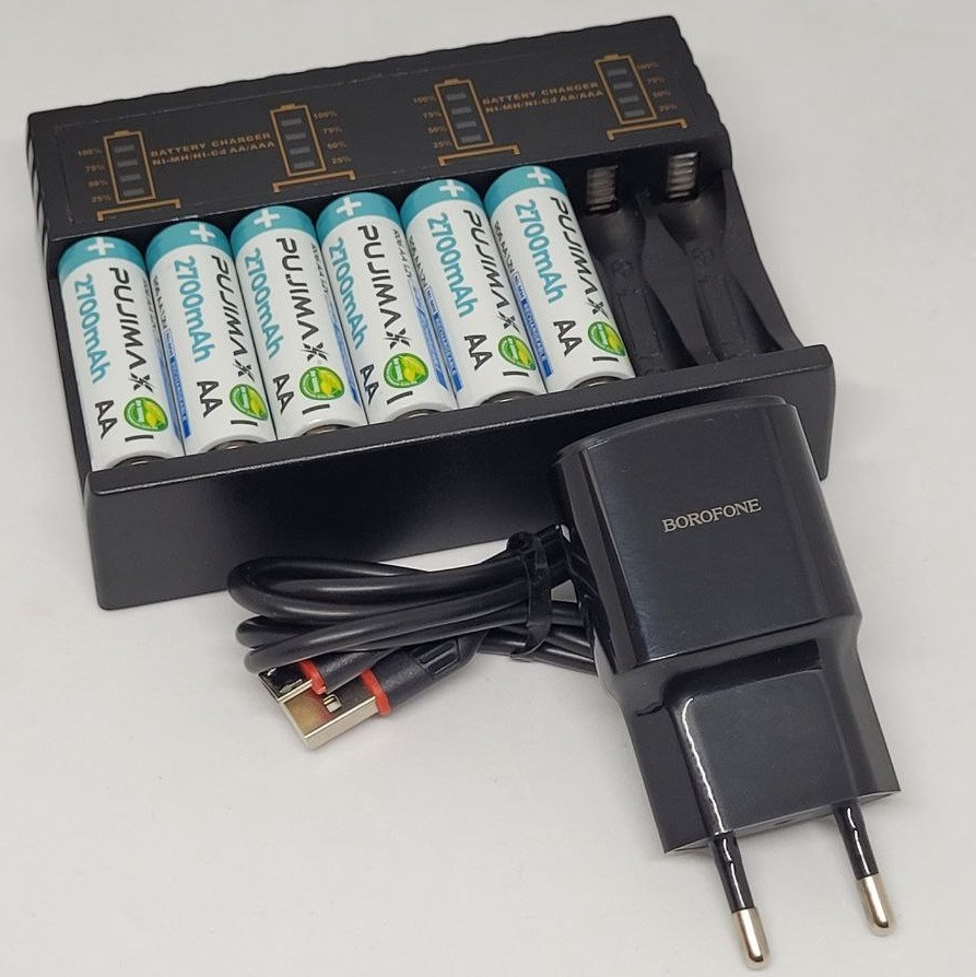 Комплект: USB зарядний пристрій та акумуляторні батарейки АА 1,5 V Ni-MH *6 шт.