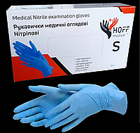 Перчатки нитриловые Хоф: Hoff Medical nitryl S Blue (100 шт), нестерильные неопудренные голубые, С