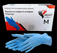 Перчатки нитриловые Хоф: Hoff Medical nitryl M Blue (100 шт), нестерильные неопудренные голубые, М