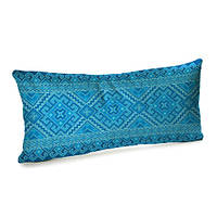 Подушка для дивана бархатная Голубой орнамент 50х24 см (52BP_22U006)