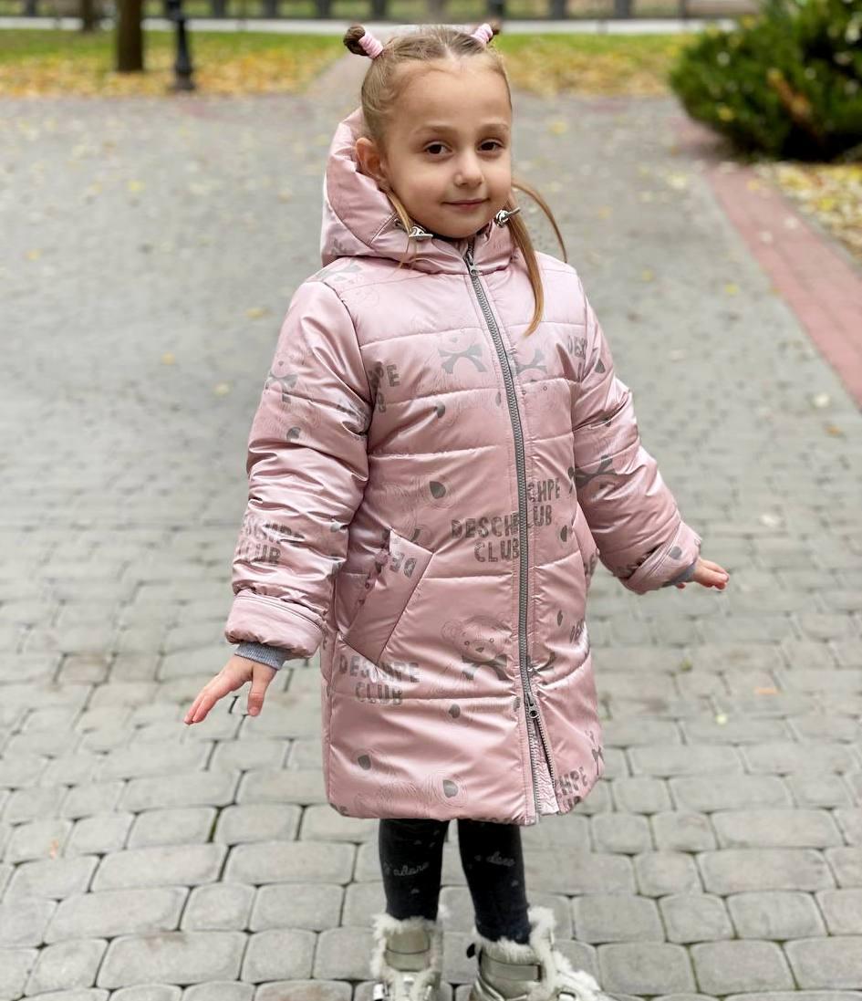 Довге зимове пальто пуховик на дівчинку дитяча зимова куртка пудрова 3-6 років