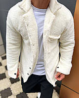 Стильная светлая куртка-рубашка | Молодежная теплая мужская рубашка | Модная белая рубашка M