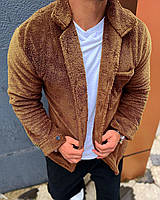 Стильная мужская рубашка коричневого цвета | Молодежная теплая куртка-рубашка | Махровая рубашка